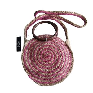 Circus by Sam Edelman Jute Crossbody Round Bag in Tan and Hot Pink